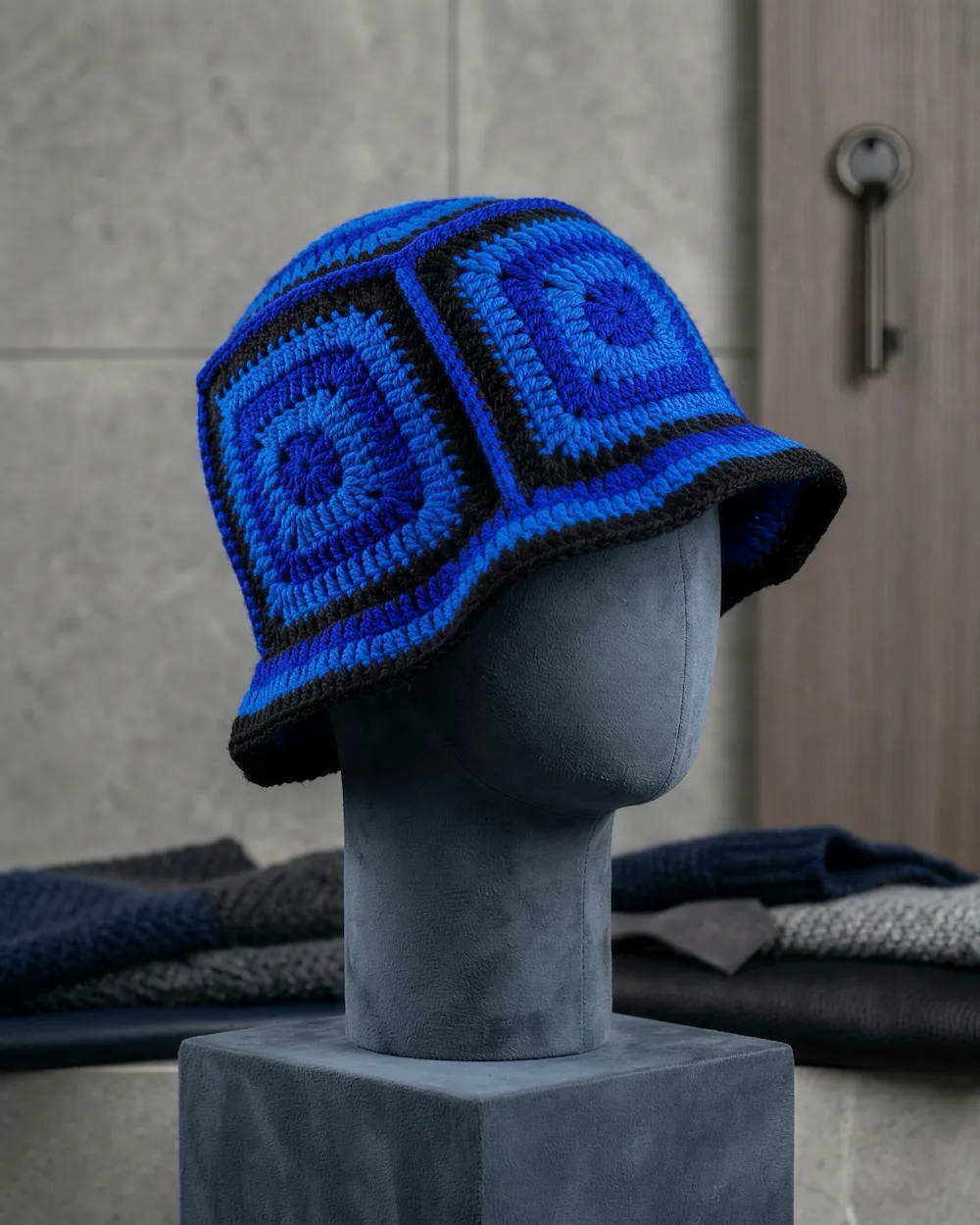 the pixel pulse granny square bucket hat